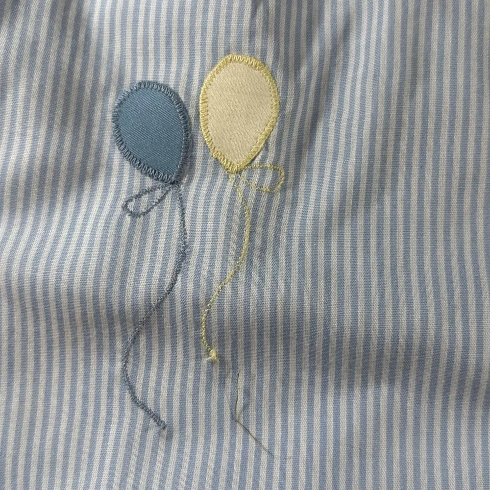 Vintage Jayne Copeland Baby Boy Romper 6M Blue Pinstripe Balloon Peter Pan Colla